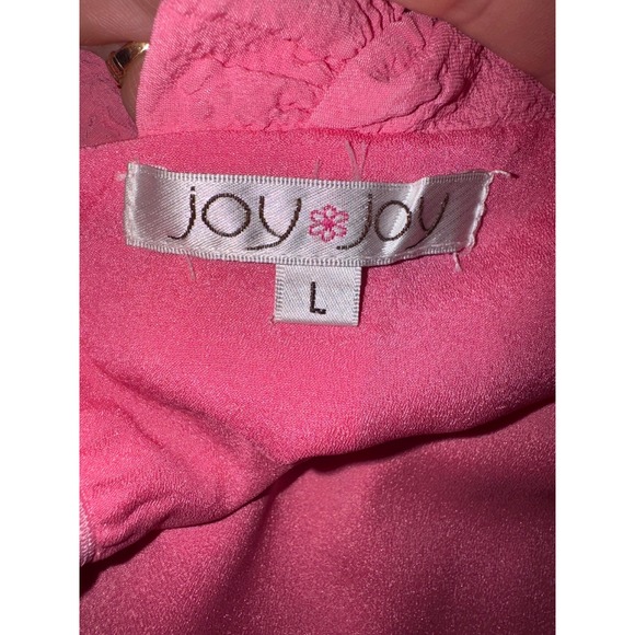 Joy Joy Shift Dress Womens Pink Ruffle Neck Puff Sleeve V-Back Size Large - Picture 8 of 9